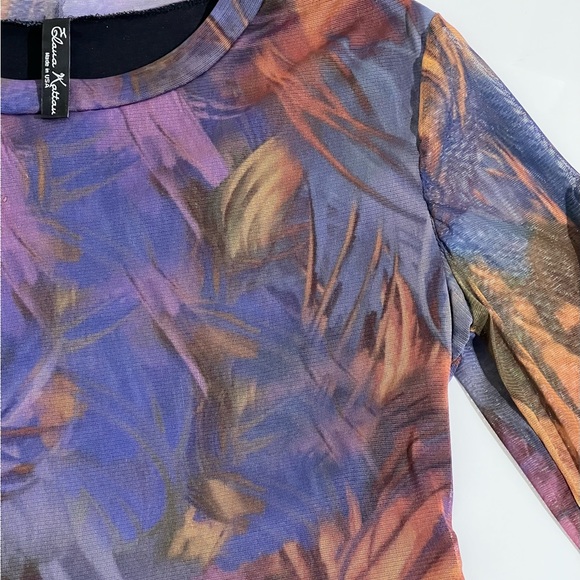 Colorful Abstract Elana Kattan Long Sleeve Mesh Top - Picture 2 of 5